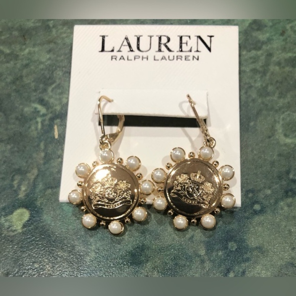 Lauren‎ Ralph Lauren gold plated starburst pearl embellished dangling earrings